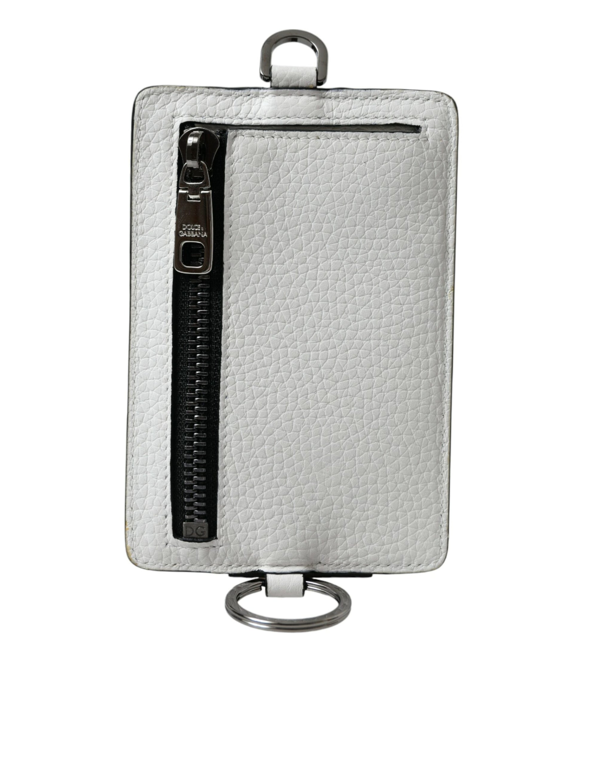Portefeuille porte-cartes Dolce &amp; Gabbana en cuir de veau blanc avec cordon et logo