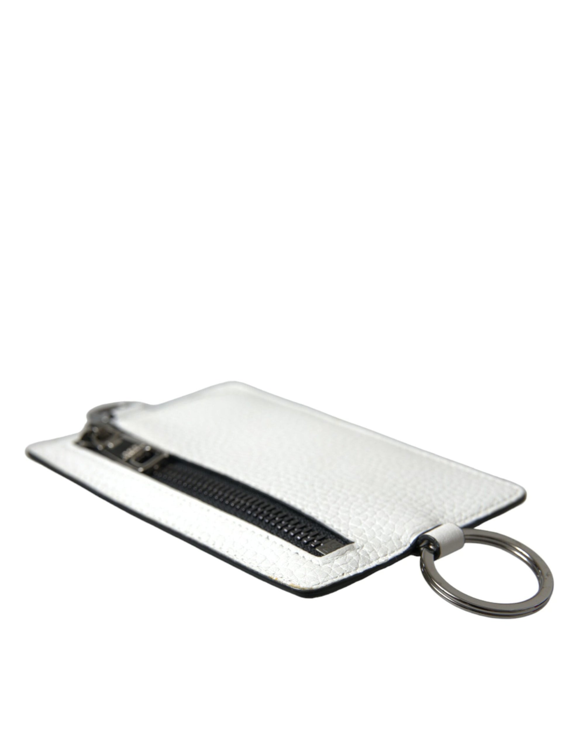 Portefeuille porte-cartes Dolce &amp; Gabbana en cuir de veau blanc avec cordon et logo