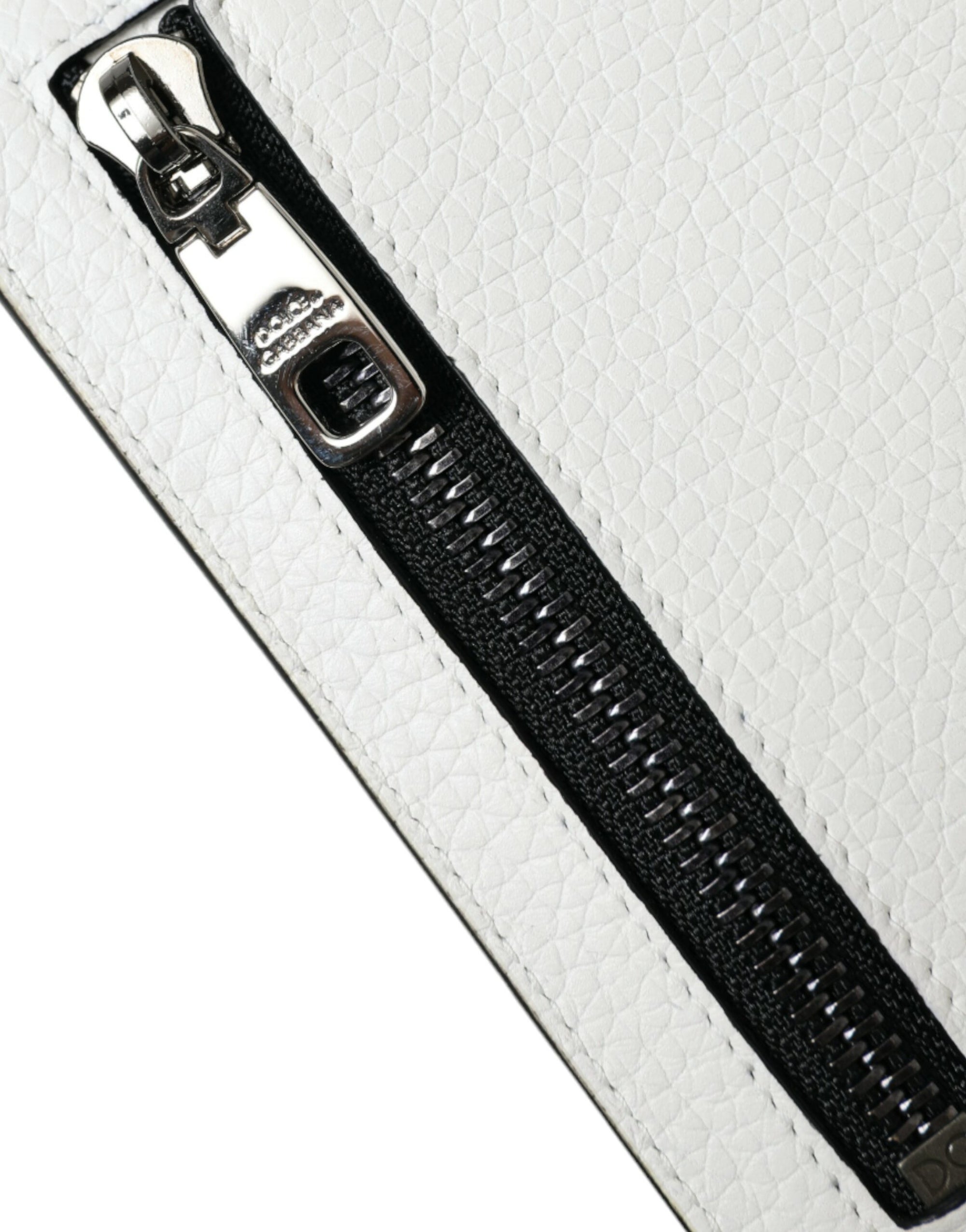 Portefeuille porte-cartes Dolce &amp; Gabbana en cuir de veau blanc avec cordon et logo
