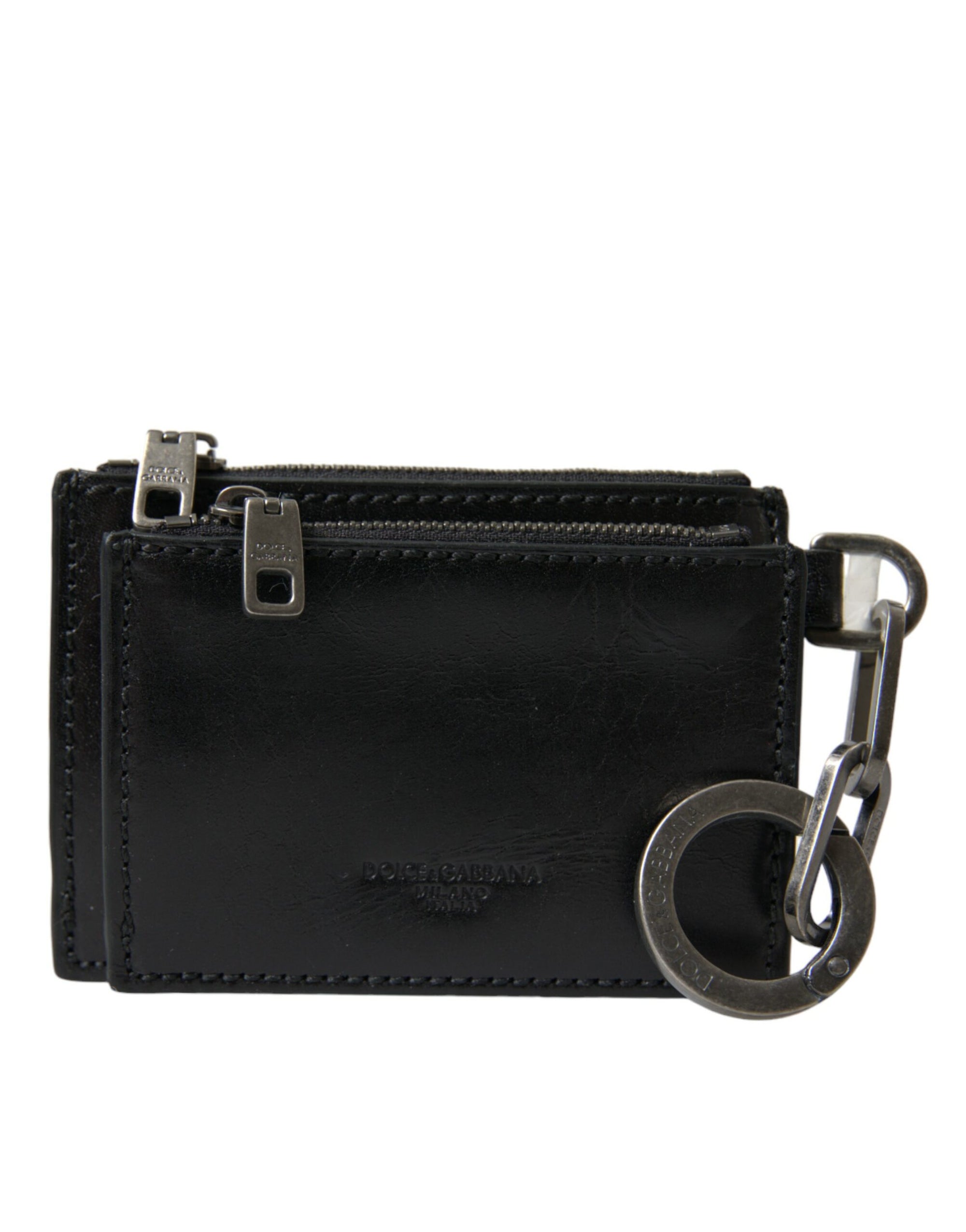 Porte-clés Dolce &amp; Gabbana en cuir noir avec logo et fermeture éclair