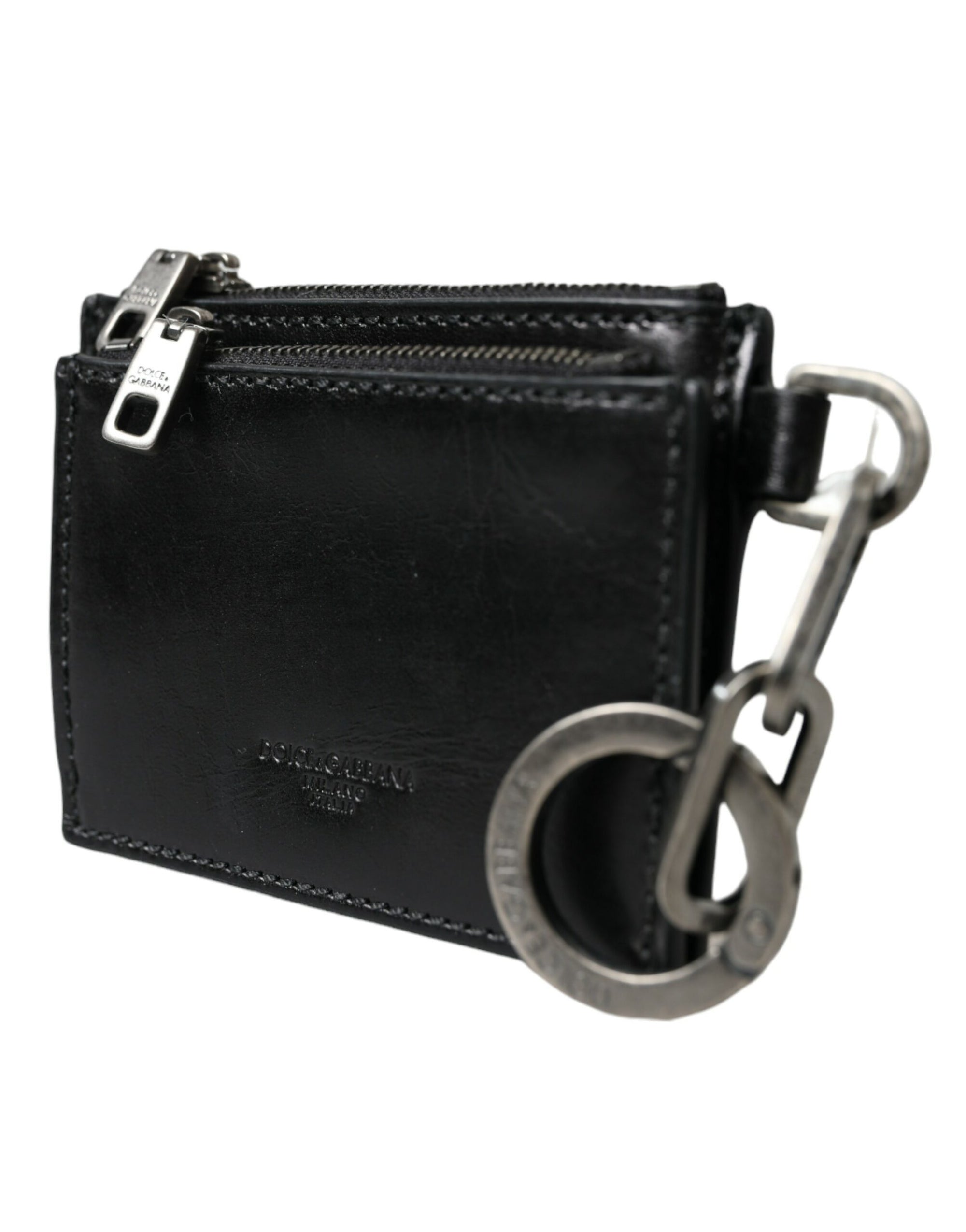 Porte-clés Dolce &amp; Gabbana en cuir noir avec logo et fermeture éclair