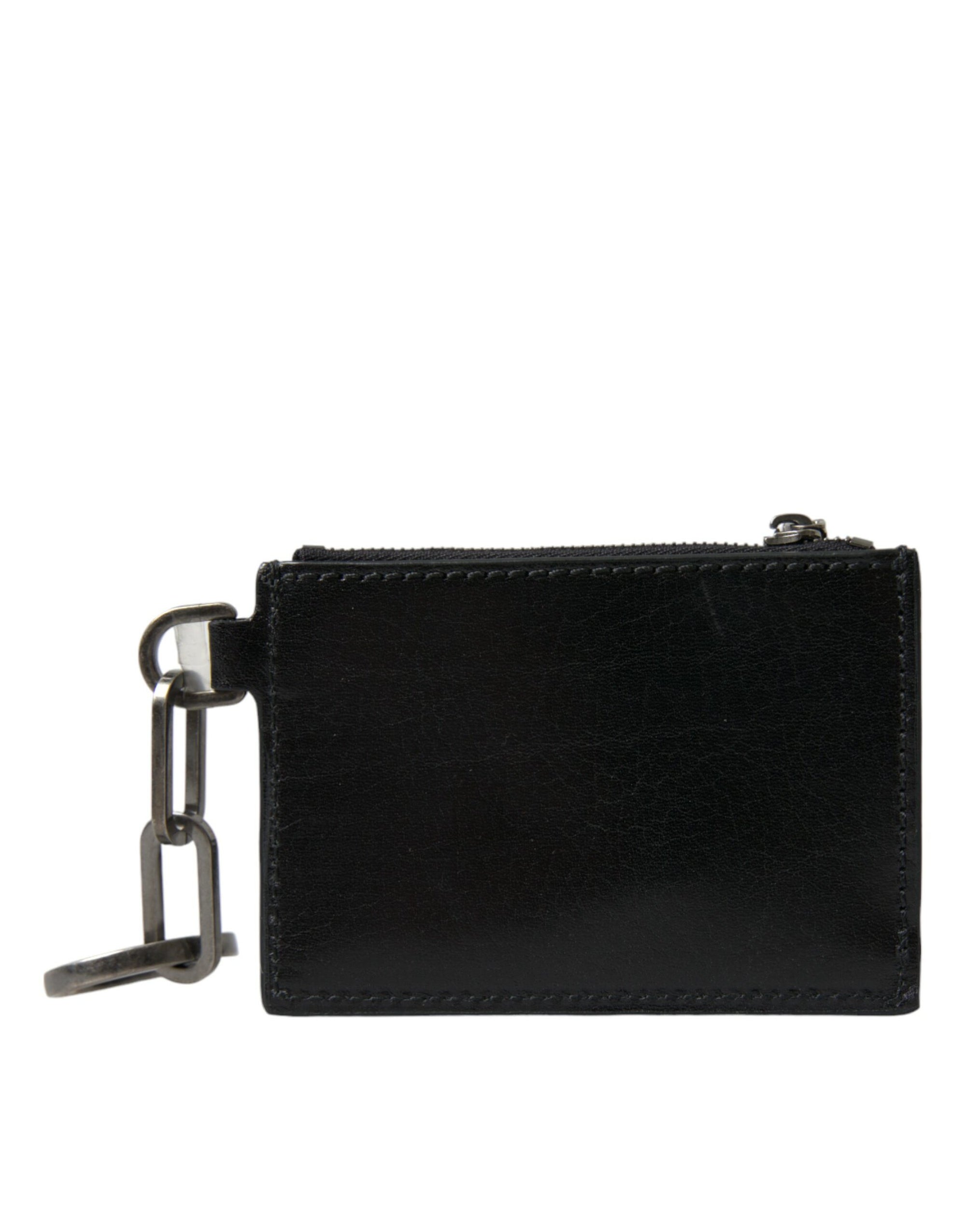 Porte-clés Dolce &amp; Gabbana en cuir noir avec logo et fermeture éclair
