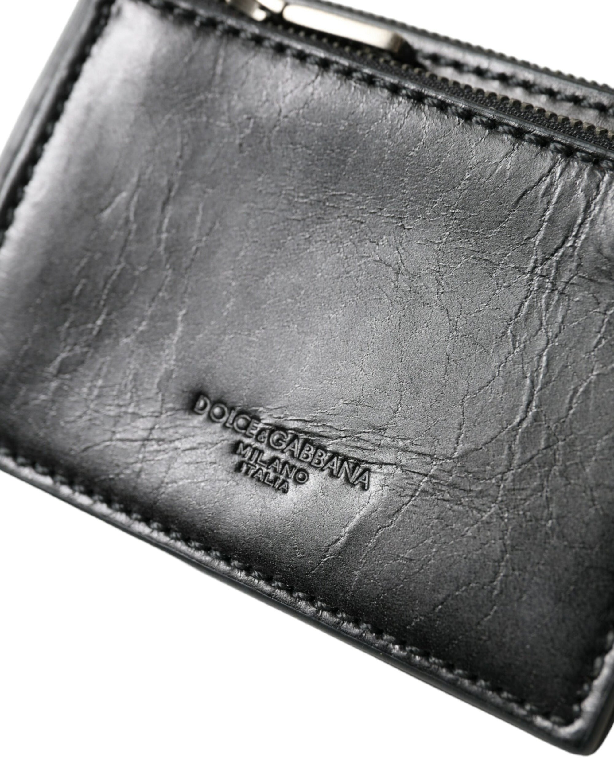 Porte-clés Dolce &amp; Gabbana en cuir noir avec logo et fermeture éclair