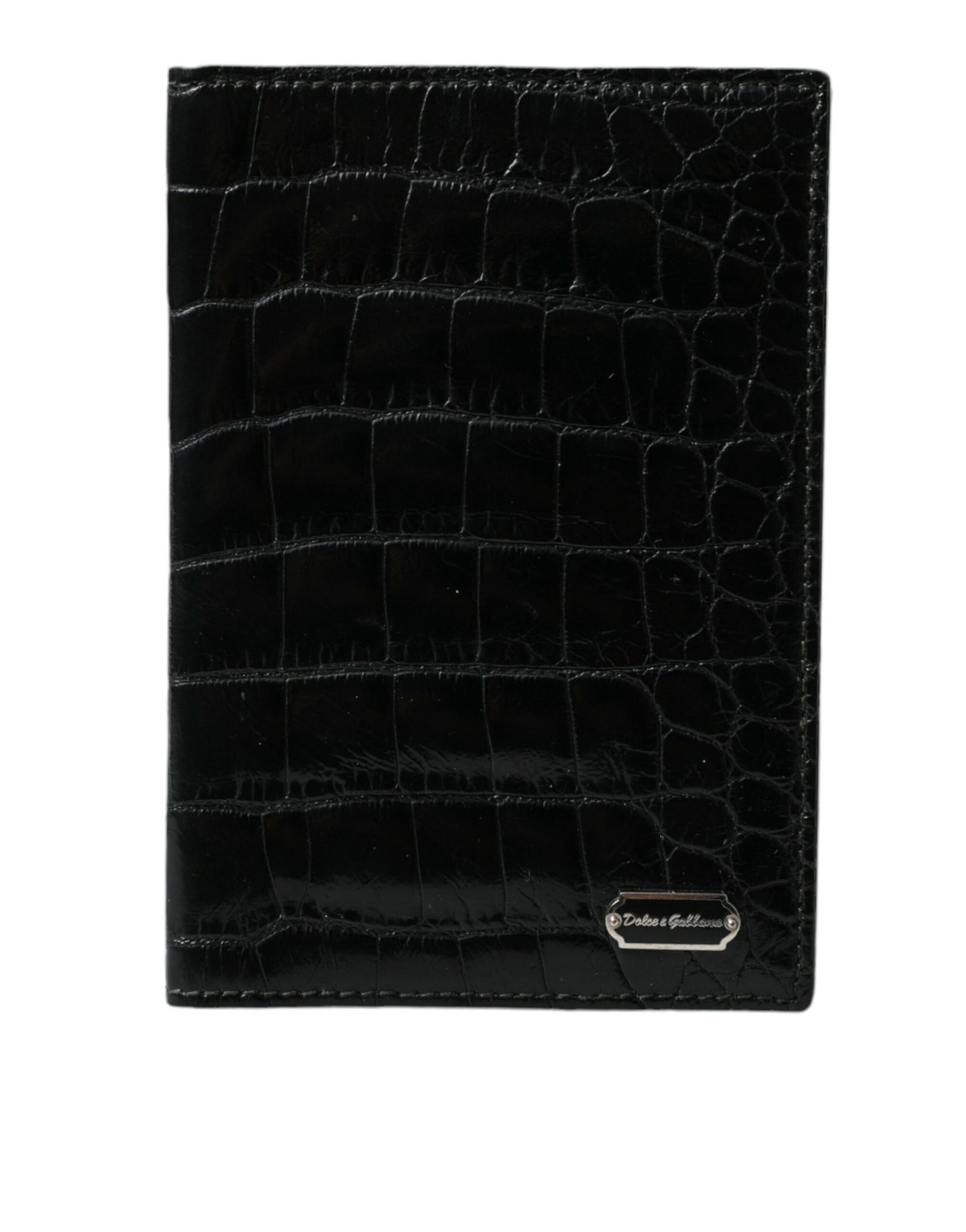 Porte-passeport long à deux volets en cuir exotique noir Dolce & Gabbana