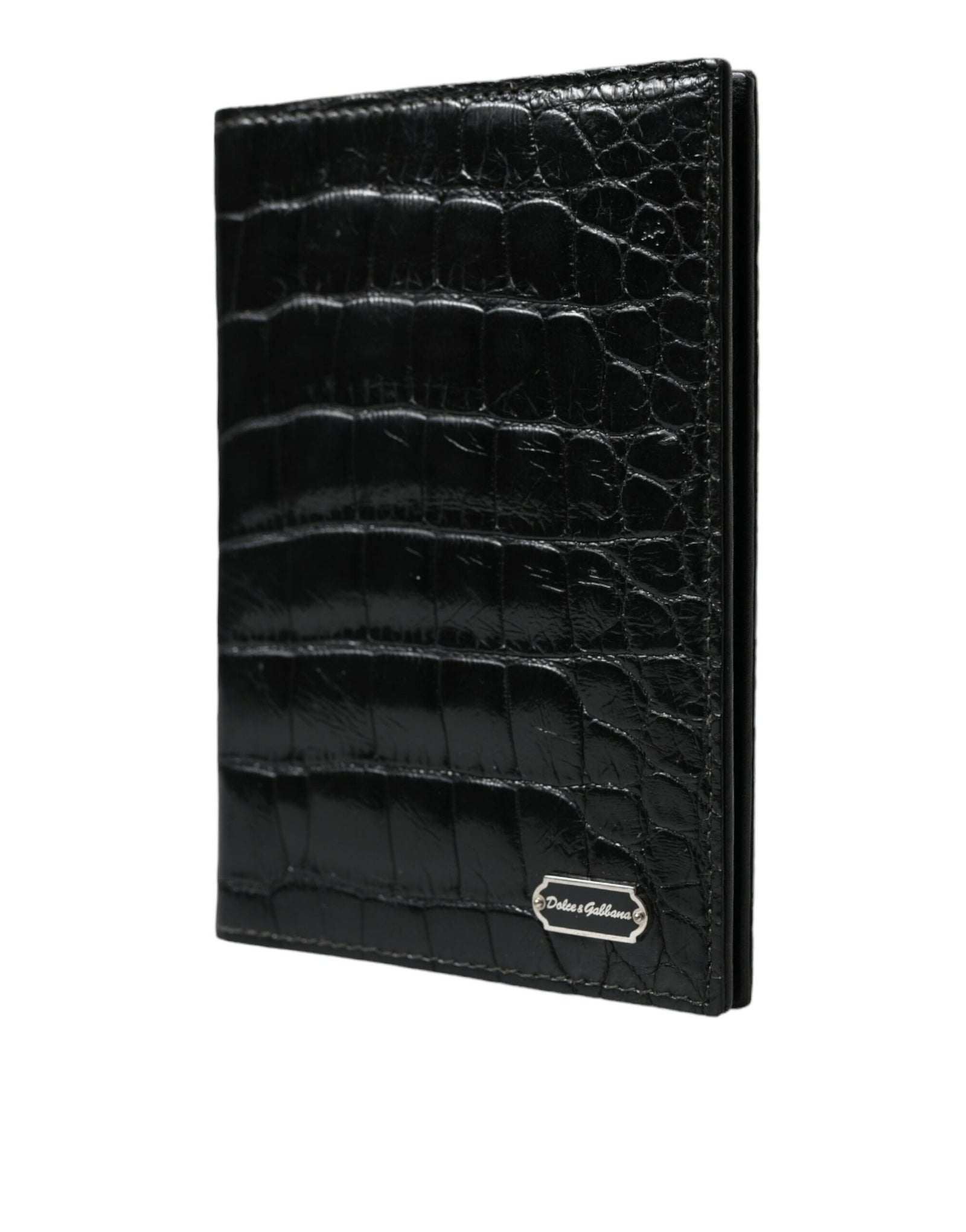 Porte-passeport long à deux volets en cuir exotique noir Dolce & Gabbana