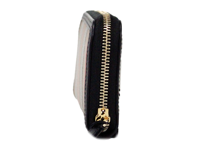 Portefeuille continental zippé Burberry Ellerby en cuir noir et toile à rayures emblématiques