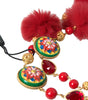Dolce & Gabbana Gold Brass Red Fur Crystal Carretto Chain Necklace