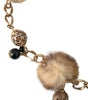Dolce & Gabbana Gold Brass Leopard Fur Pearl Collier Chain Belt