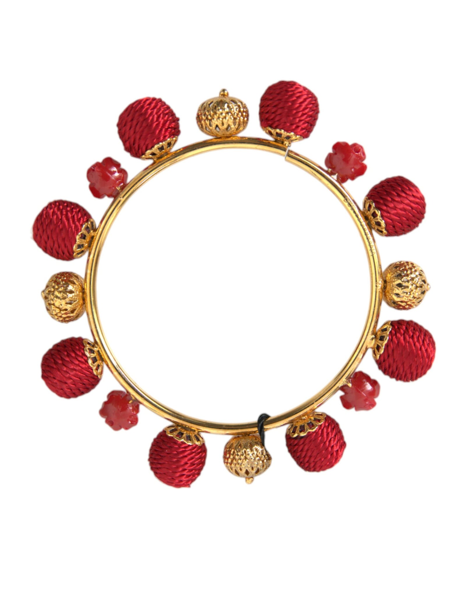 Dolce &amp; Gabbana Gold Brass Red RUNWAY Sicily Natale Roses Bracelet