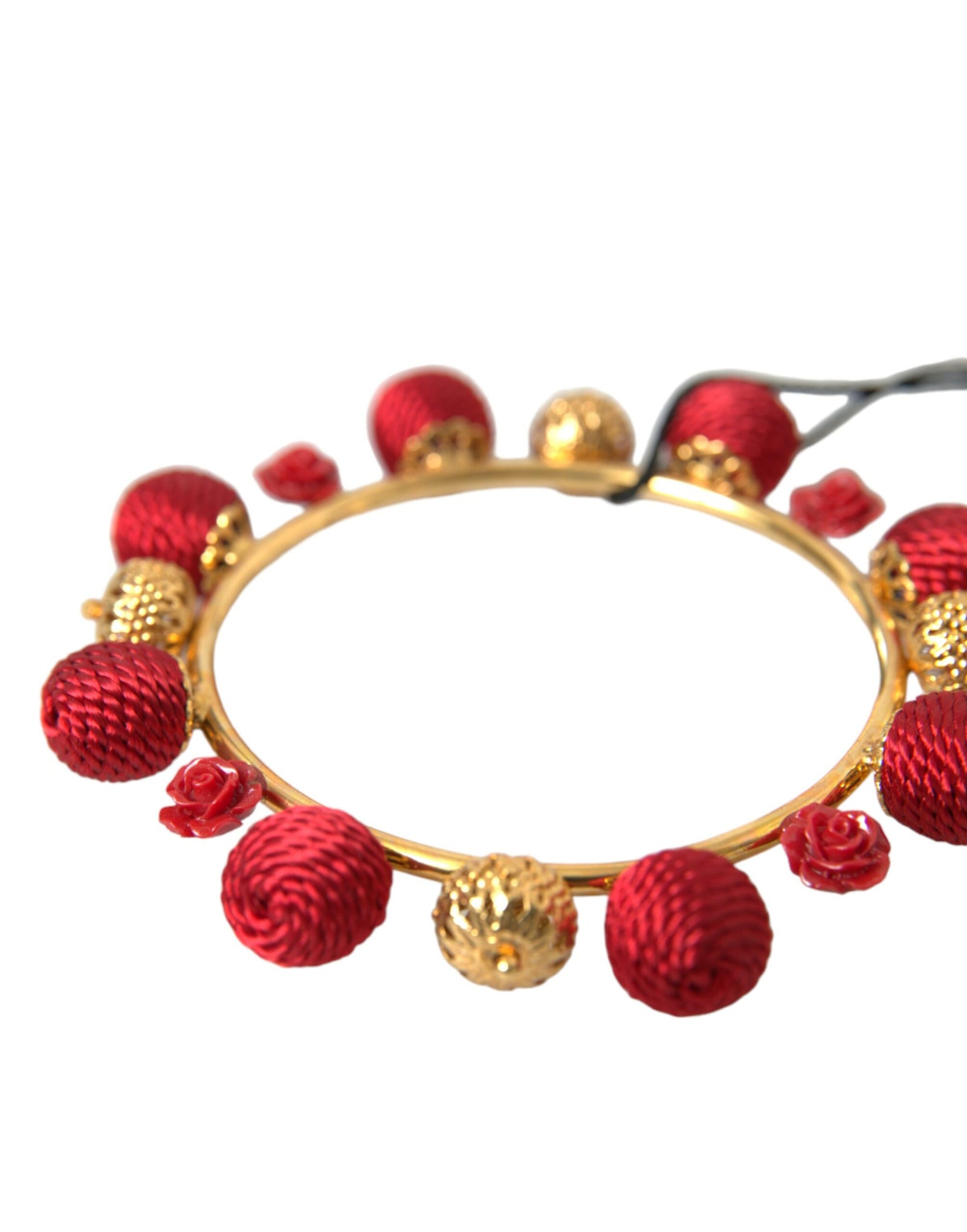Dolce &amp; Gabbana Gold Brass Red RUNWAY Sicily Natale Roses Bracelet