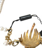 Dolce & Gabbana Gold Brass Crystal Pearl Tree Pendant Charm Necklace