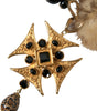 Dolce & Gabbana Gold Black Crystals Lapin Fur Filigree Chocker Necklace