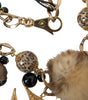 Dolce & Gabbana Gold Black Crystals Lapin Fur Filigree Chocker Necklace