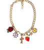 Dolce &amp; Gabbana Gold Chain Rose Cross Strawberry Star Pendant Necklace