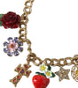 Dolce &amp; Gabbana Gold Chain Rose Cross Strawberry Star Pendant Necklace