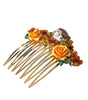 Dolce & Gabbana Gold Brass Crystal Leopard Floral Hair Comb