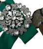 Dolce & Gabbana Green Satin Bird Crystal Women Hair Clip