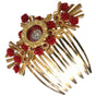Dolce & Gabbana Gold Brass Crystal Heart Floral Hair Comb