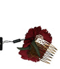 Dolce & Gabbana Red Silk Floral Gold Brass Women Hair Comb