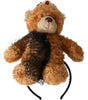 Dolce & Gabbana Brown Teddy Bear Gold Crystal Crown Hair Band Diadem