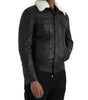 Dolce & Gabbana Black Leather Fur Collar Biker Coat Jacket