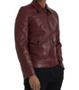 Dolce & Gabbana Maroon Exotic Leather Zip Biker Coat Jacket