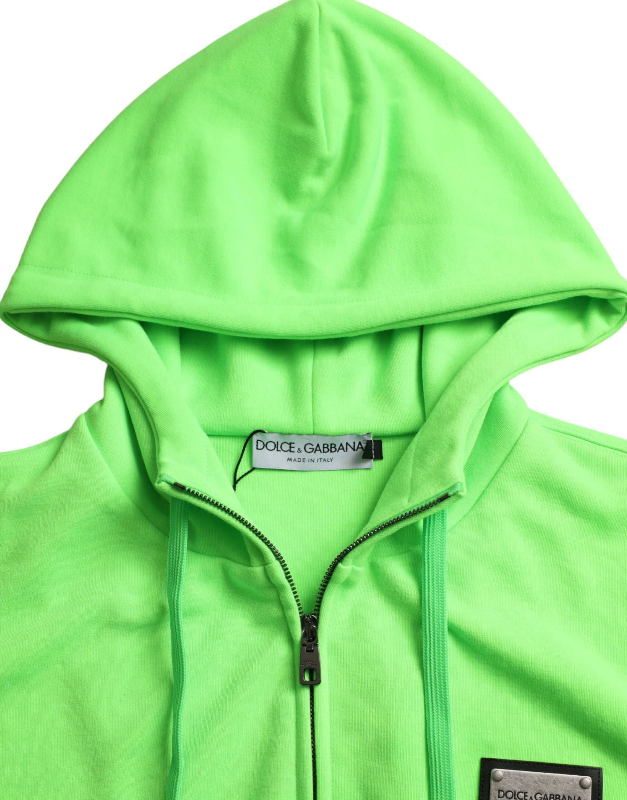 Dolce &amp; Gabbana Neon Green Hooded Full Zip Top Sweater