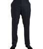 Dolce & Gabbana Blue Brocade Wool Skinny Men Dress Pants