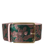 Dolce & Gabbana Multicolor Floral Jacquard Lurex Gold Buckle Belt
