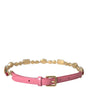 Dolce & Gabbana Pink Leather Crystal Chain Embellished Belt