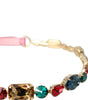 Dolce & Gabbana Pink Leather Crystal Chain Embellished Belt