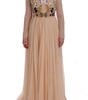 Dolce & Gabbana Pink Silk Floral Crystal Maxi Gown Dress