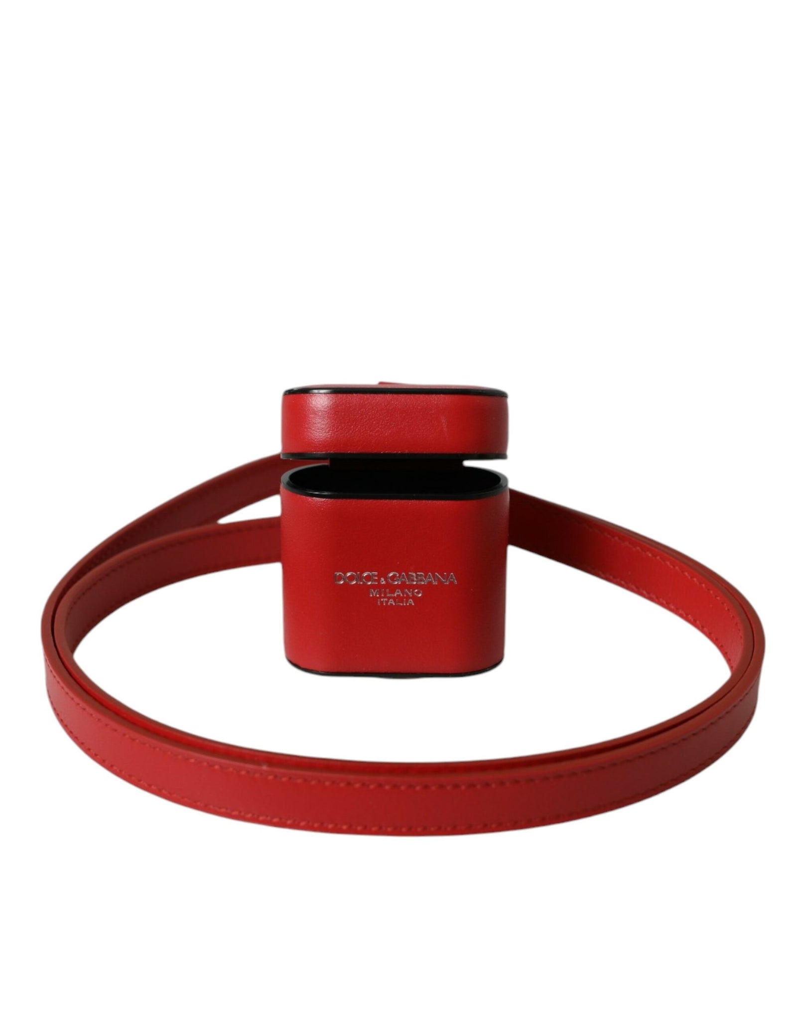 Étui pour Airpods Dolce & Gabbana en cuir de veau rouge avec logo imprimé