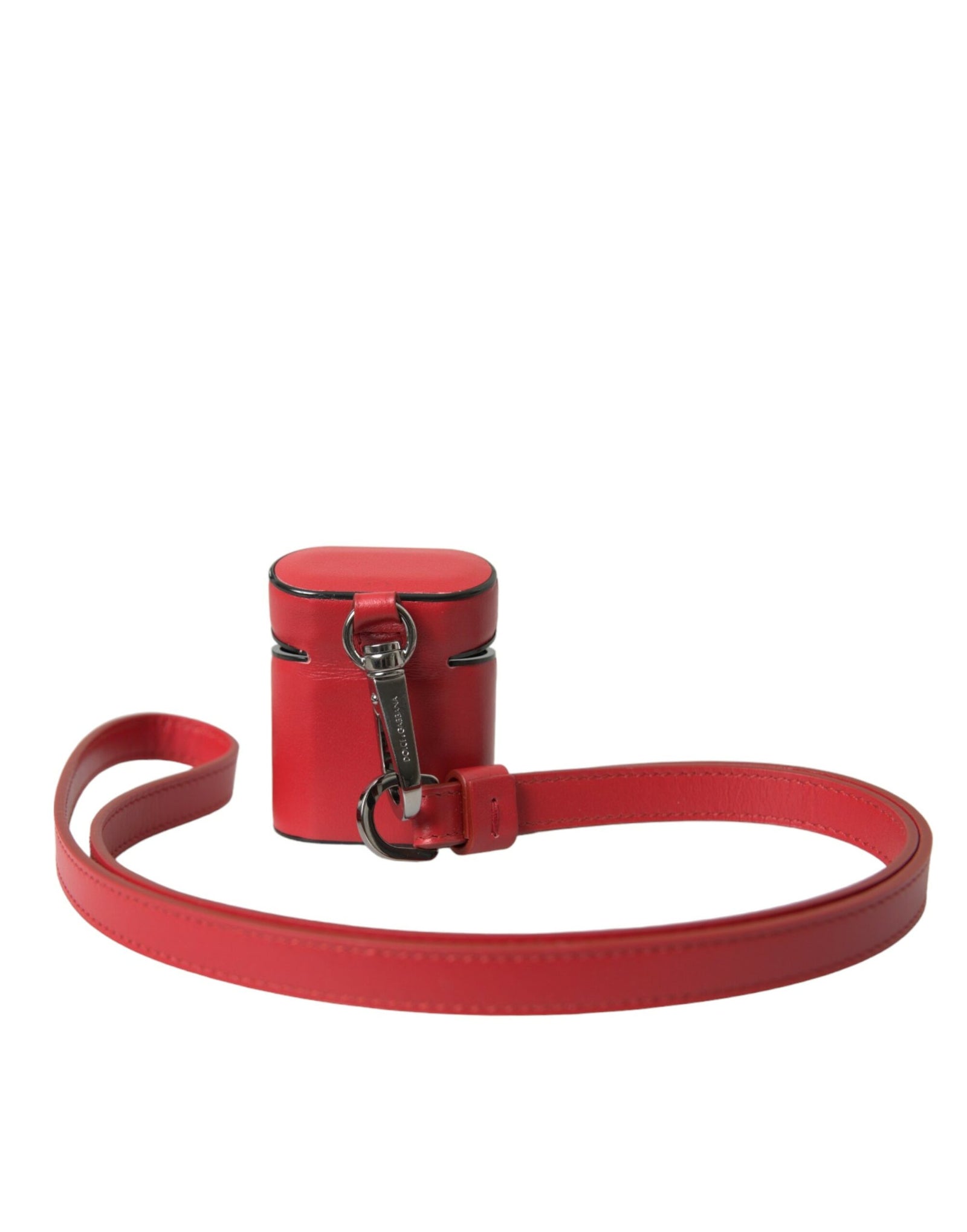 Étui pour Airpods Dolce & Gabbana en cuir de veau rouge avec logo imprimé