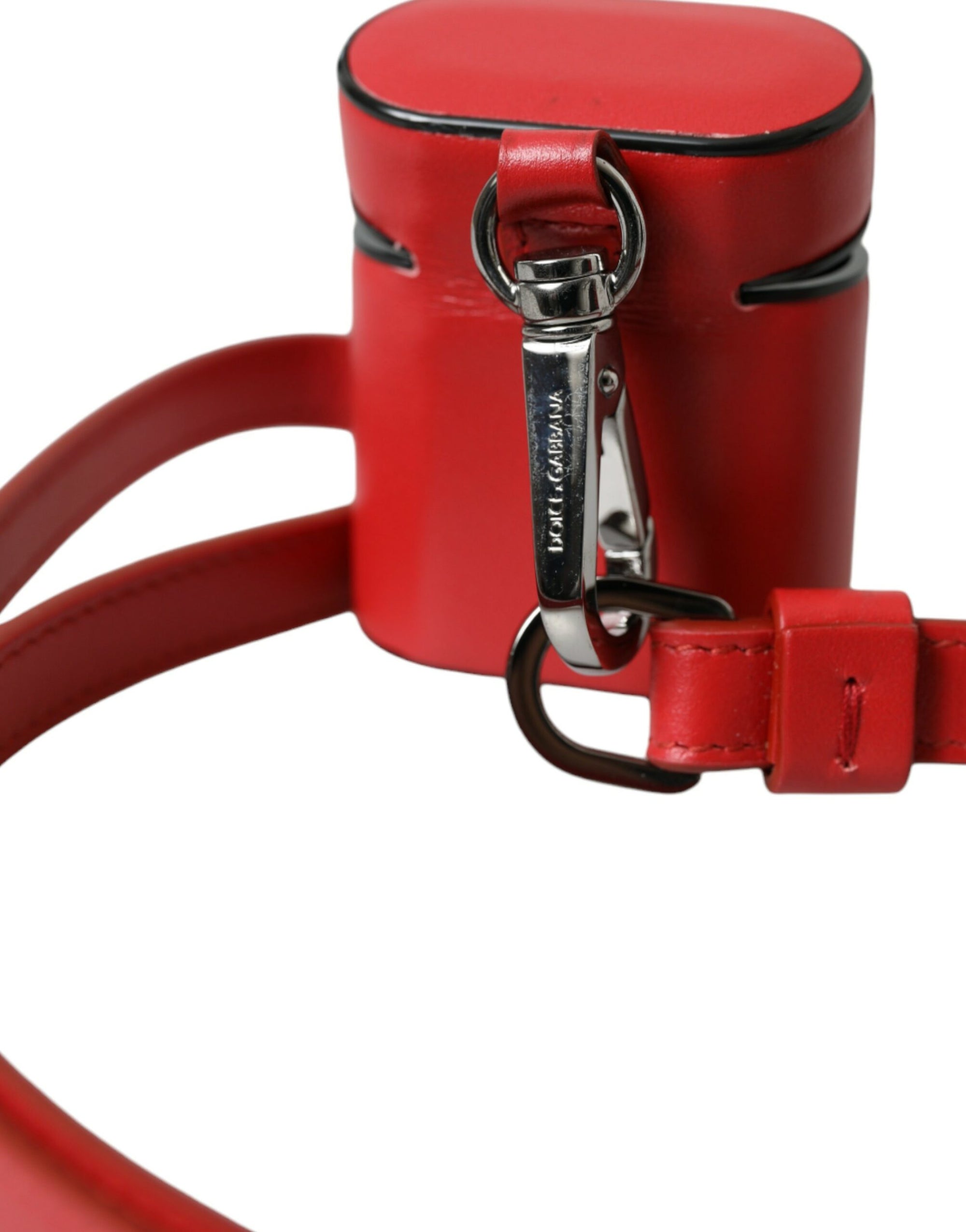 Étui pour Airpods Dolce & Gabbana en cuir de veau rouge avec logo imprimé