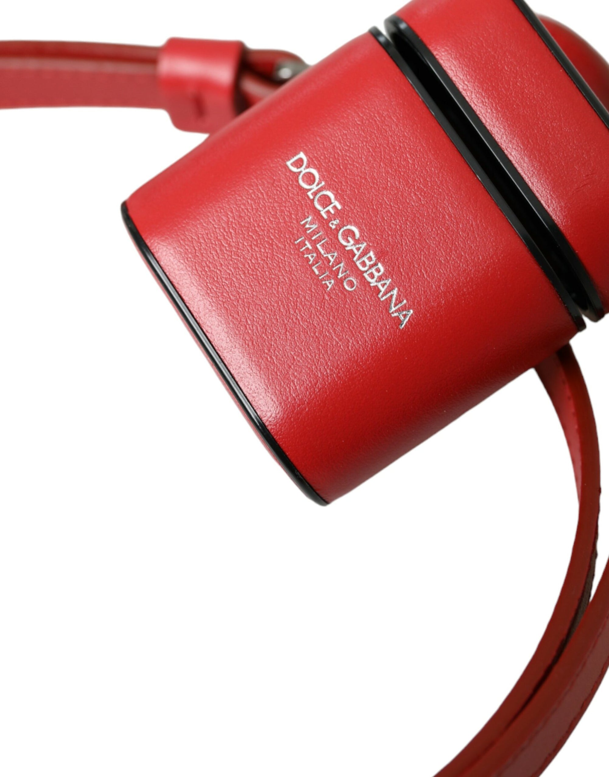 Étui pour Airpods Dolce & Gabbana en cuir de veau rouge avec logo imprimé