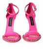 Dolce & Gabbana Pink Leather Crystal Heels Sandals Shoes