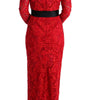 Dolce & Gabbana Red Floral Ricamo Sheath Long Dress
