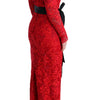 Dolce & Gabbana Red Floral Ricamo Sheath Long Dress