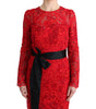 Dolce & Gabbana Red Floral Ricamo Sheath Long Dress