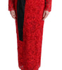 Dolce & Gabbana Red Floral Ricamo Sheath Long Dress