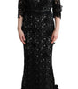 Dolce & Gabbana Black Cotton Silk Floral Long Dress
