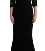 Dolce & Gabbana Black Floral Ricamo Sheath Long Dress
