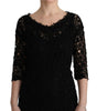 Dolce & Gabbana Black Floral Ricamo Sheath Long Dress