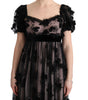 Dolce & Gabbana Black Pink Silk Applique Shift Dress