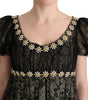 Dolce & Gabbana Black Yellow Crystal Lace Shift Dress