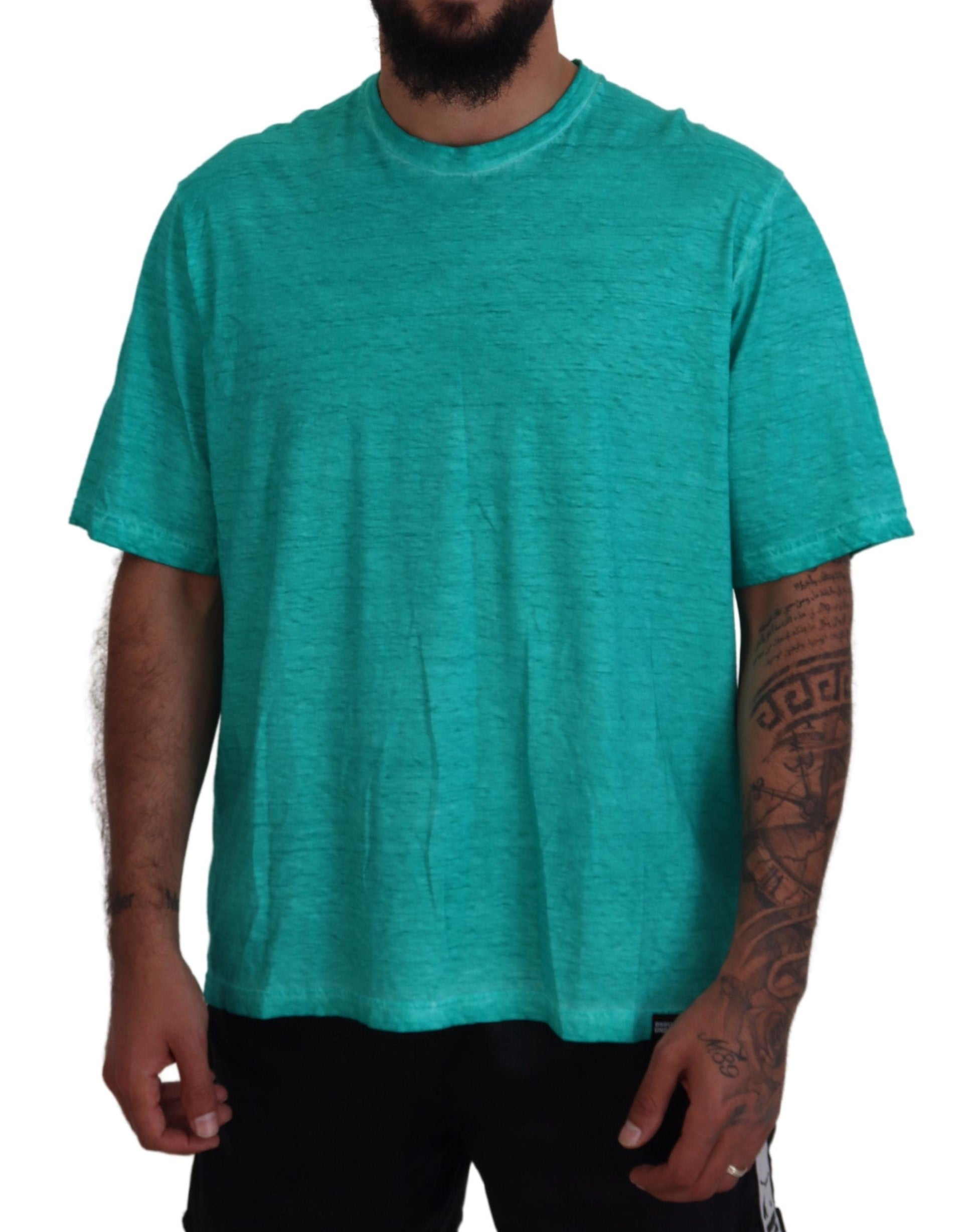 T-shirt à manches courtes en coton et lin vert clair Dsquared²