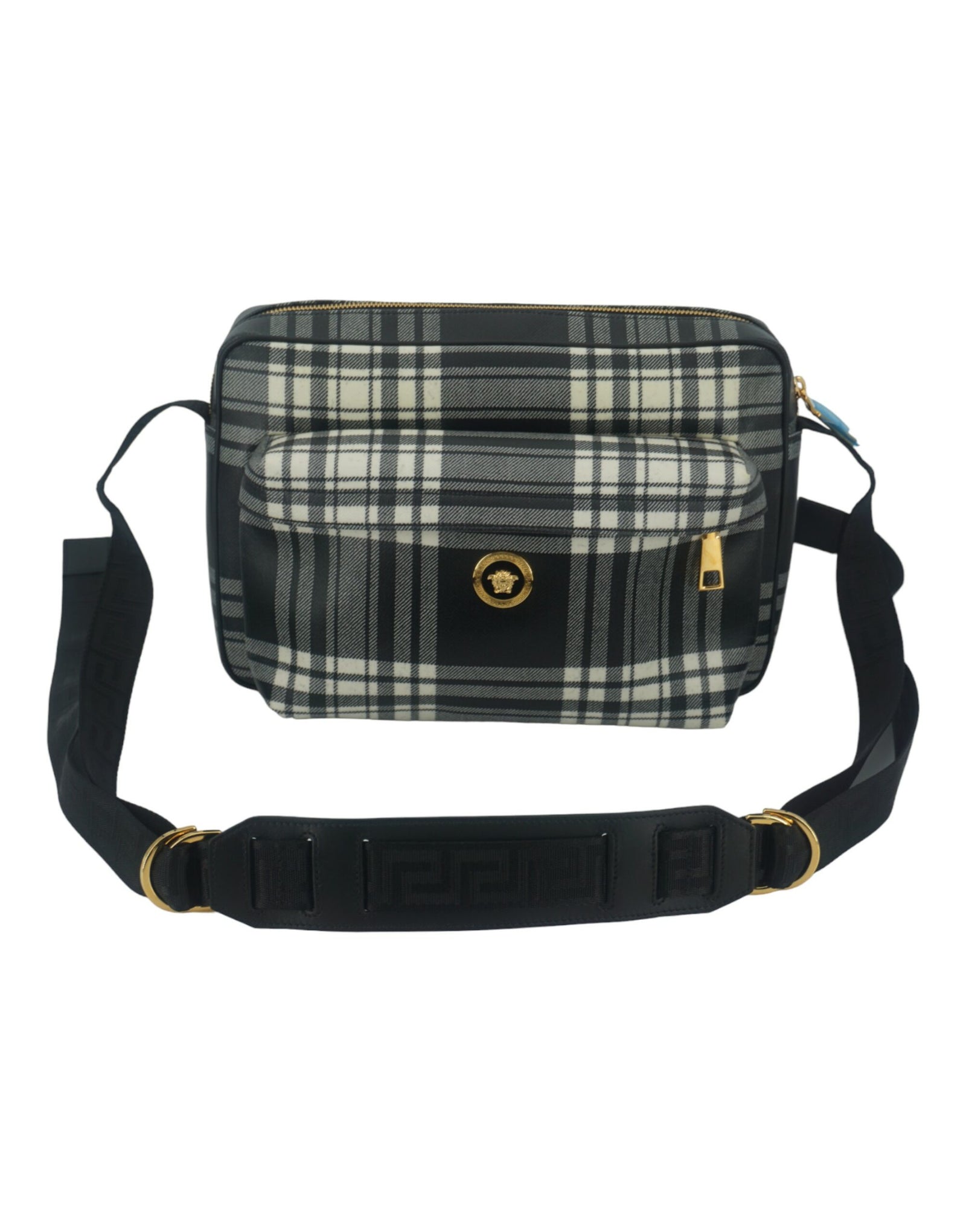 Sac bandoulière élégant en cuir gris Versace