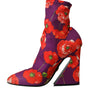 Dolce & Gabbana Purple Floral Jersey Stretch Boots Shoes