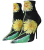 Dolce & Gabbana Black Floral Jersey Stretch Ankle Boots Shoes